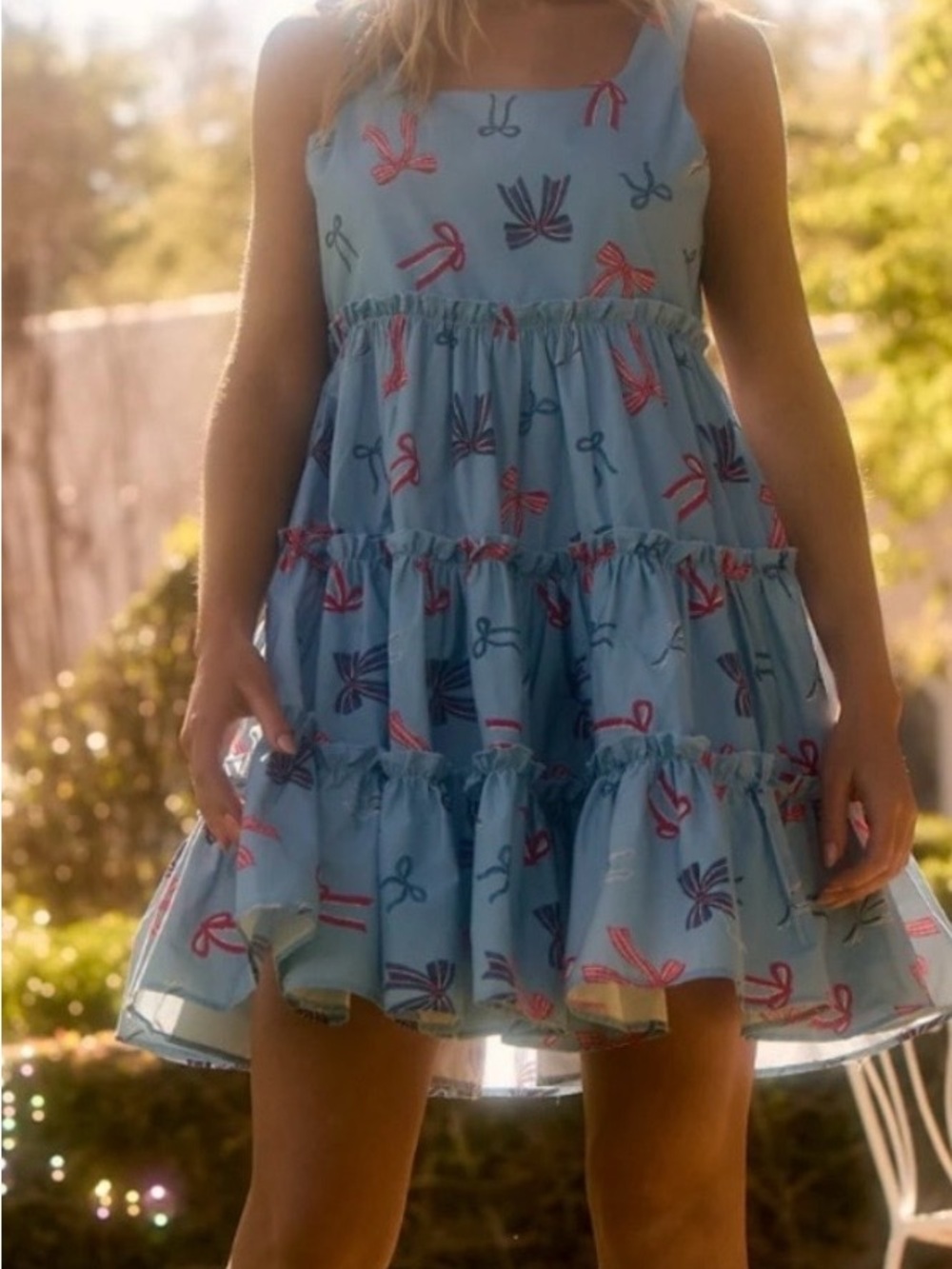 Ivy City Co Light Blue Tiered Sundress with Bows *HTF*